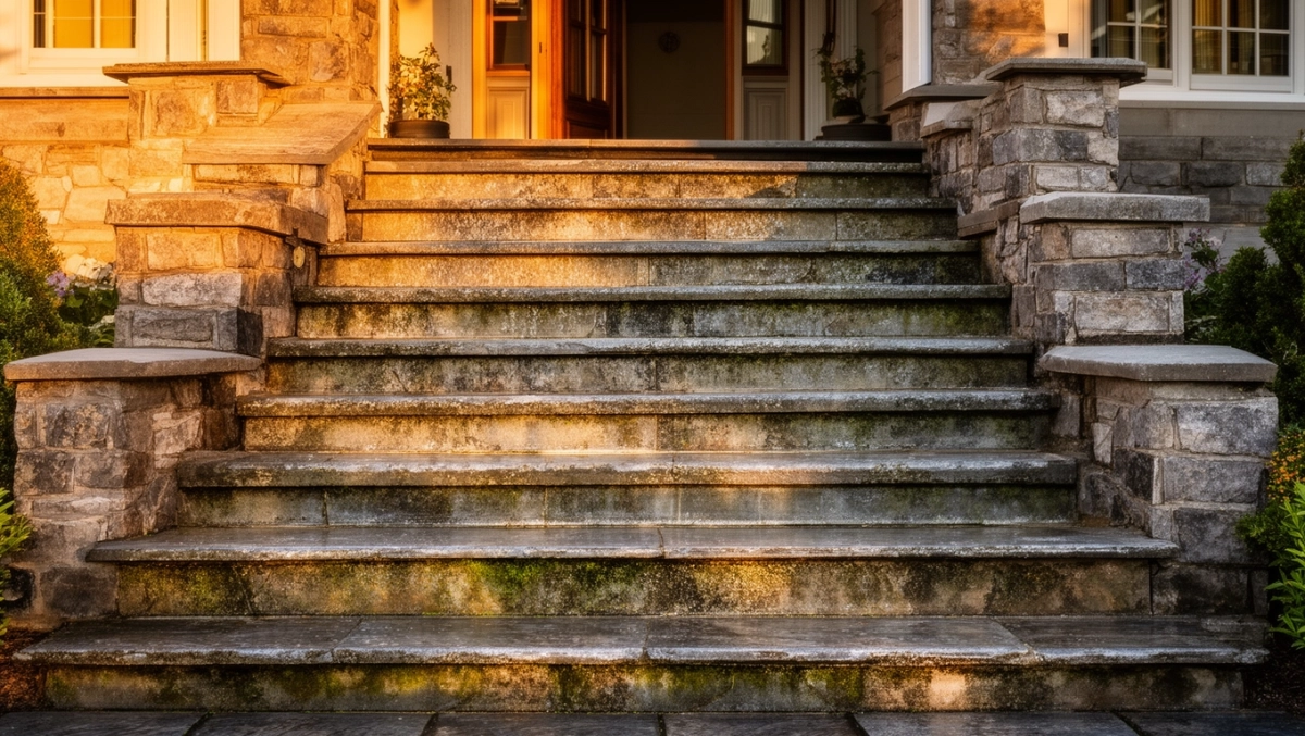 Schody zewnętrzne z kamienia łupanego